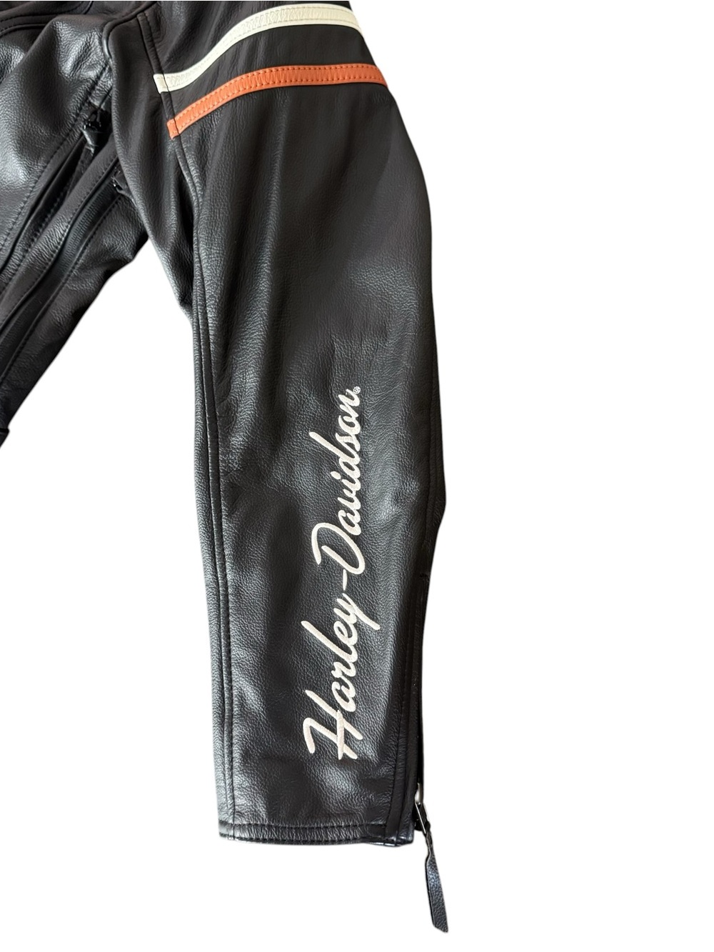 Harley-Davidson Black Leather Jacket with Orange and White Accents - Picture 9 of 16
